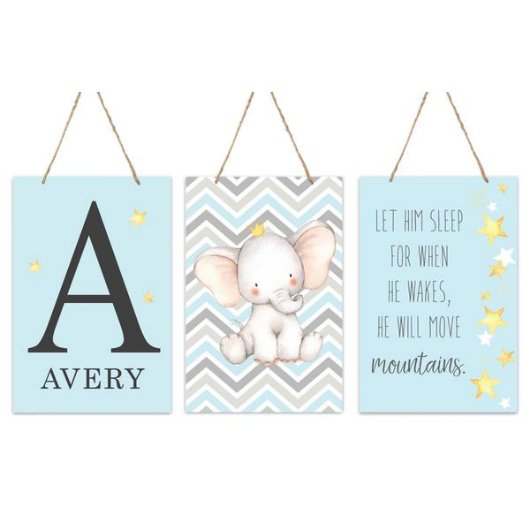 Move Mountains Blue Set of Elephant Wall Hangings (Front)