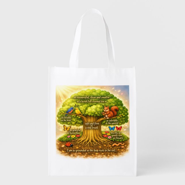 move throughout the day steadily inducing joy grocery bag (Front)