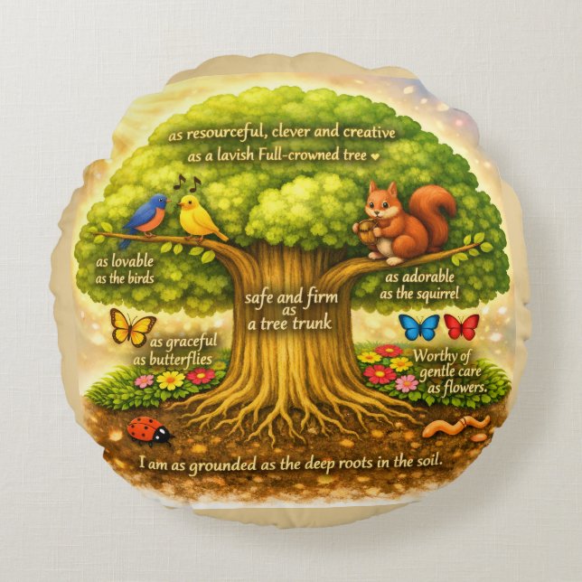 move throughout the day steadily inducing joy round pillow (Front)