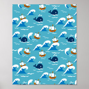  Move with the Sea Waves Pattern Poster