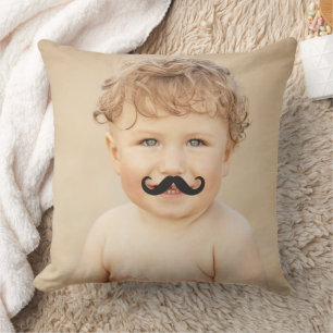 Moveable Black Mr. Mustache/Moustache Photo Funny Throw Pillow