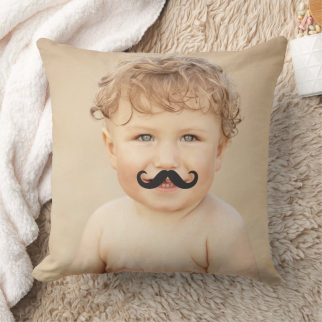Moveable Black Mr. Mustache/Moustache Photo Funny Throw Pillow (Blanket)