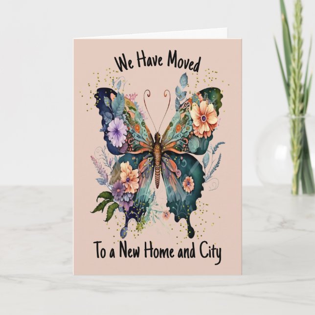 Moved Card with Butterfly & Flowers (Front)