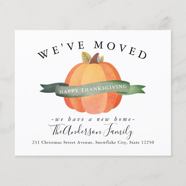 Moved New Home Pumpkin Holiday Moving Announcement (Front)