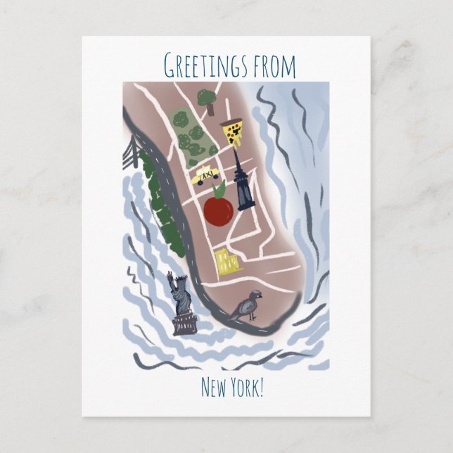 Moved New York Map | Hand Drawn Illustration Postcard (Front)