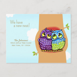 Moved Owls Love Nest New Address Announcement Postcard