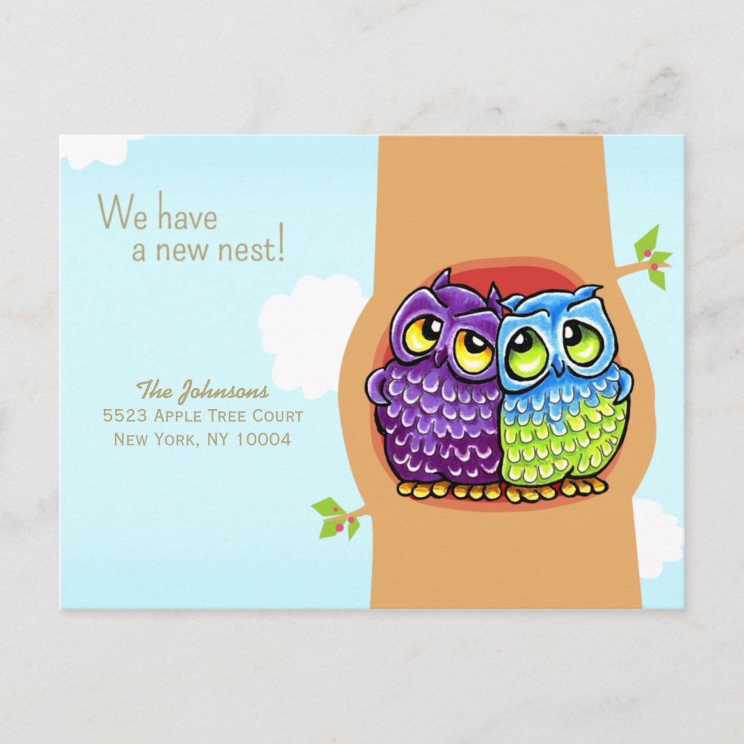 Moved Owls Love Nest New Address Announcement Postcard Zazzle