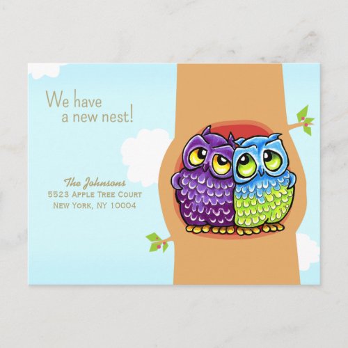 Moved Owls Love Nest New Address Announcement Postcard