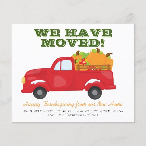Moved Pumpkin Truck Holiday Moving Announcement