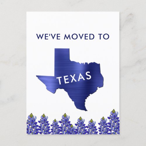 Moved to Bluebonnet State Texas Map New Address Announcement Postcard