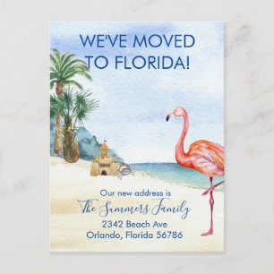 Moved to Florida Watercolor Beach Ocean Sea Announcement Postcard