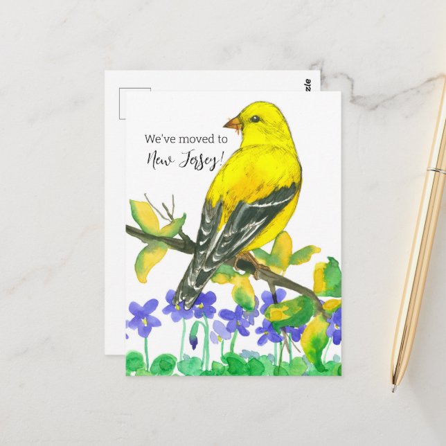 Moved to New Jersey Goldfinch Violets Postcard (Front/Back In Situ)