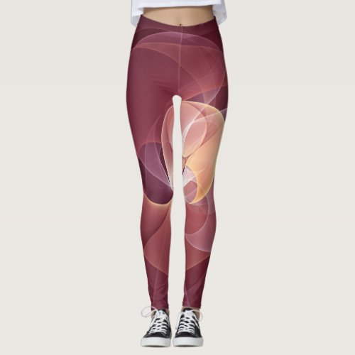 Movement Abstract Modern Wine Red Pink Fractal Art Leggings