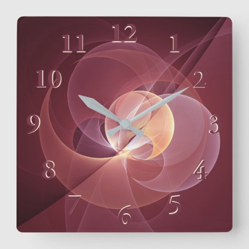 Movement Abstract Modern Wine Red Pink Fractal Art Square Wall Clock