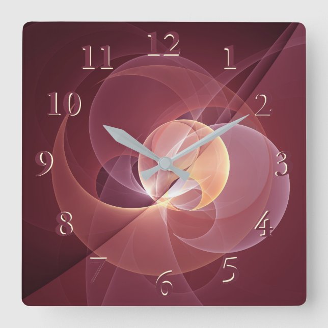 Movement Abstract Modern Wine Red Pink Fractal Art Square Wall Clock (Front)