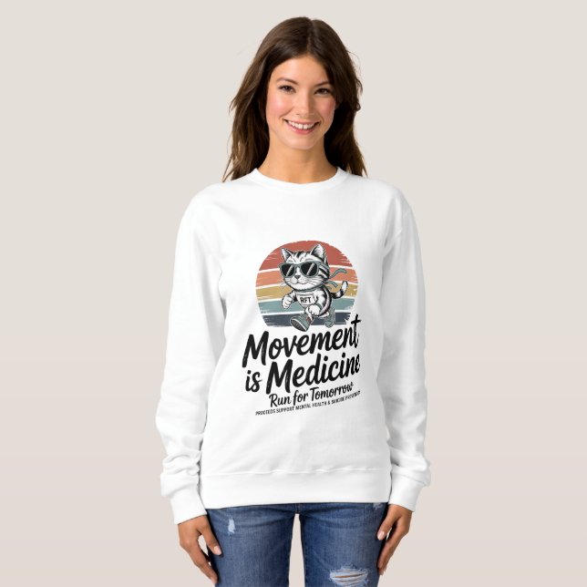 Movement Is Medicine Cat - Retro Running Cat  Sweatshirt (Front Full)