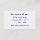 Mover or Moving Company Business Card (Back)