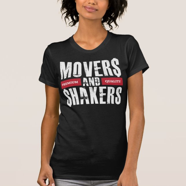 Movers and Shakers - Red and White T-Shirt (Front)