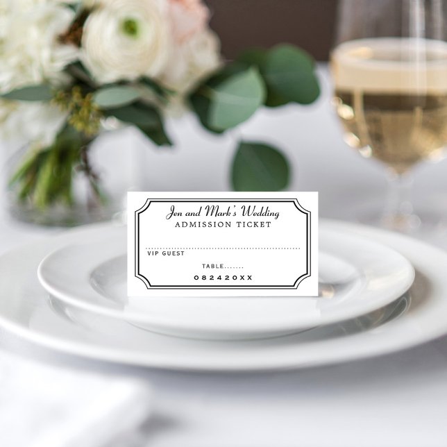 Movie Admission Ticket Black and White Wedding Place Card (Creator Uploaded)
