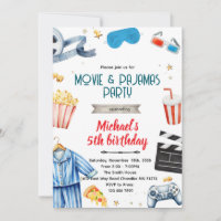 Movie and Pajamas boy theme invitation