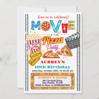 Movie and Pizza Birthday Party Invitation 