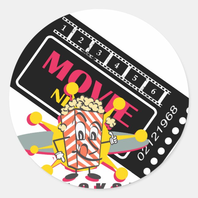 Movie and Popcorn Snacks Classic Round Sticker (Front)