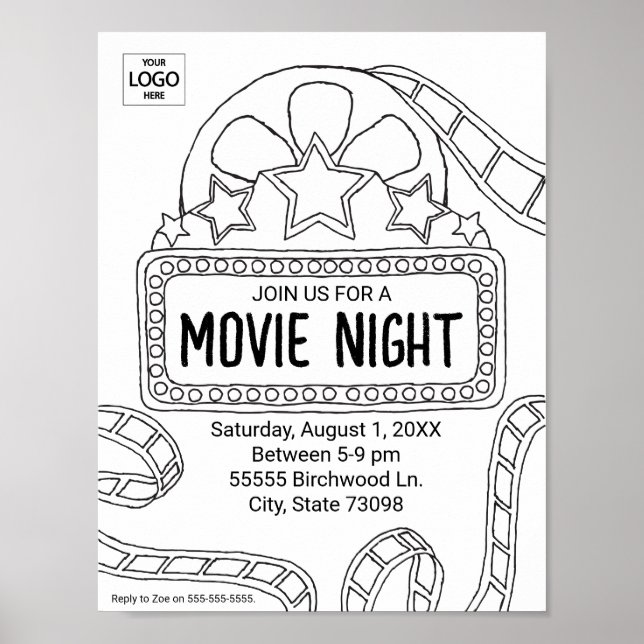 Movie Art Invite Coloring Art Worksheet Activity Poster (Front)