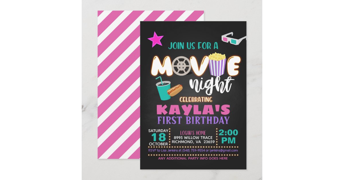 Movie Birthday Invitation - Girl - Pink | Zazzle