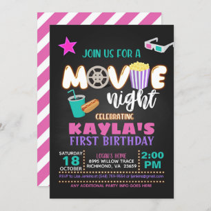 Movie Birthday Invitation - Girl - Pink