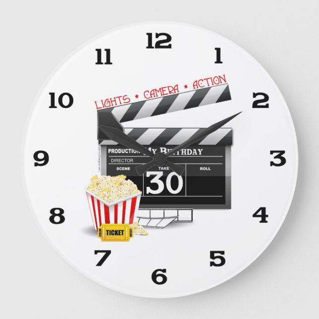 Movie Birthday Party 30th Birthday Large Clock (Front)