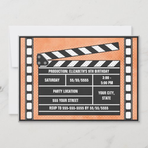 Movie Birthday Party Clapboard Orange Invitation