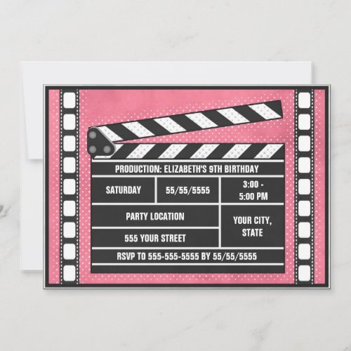 Movie Birthday Party Clapboard Red Invitation
