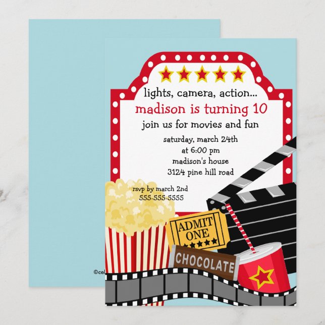 Movie Birthday Party Invitation (Front/Back)