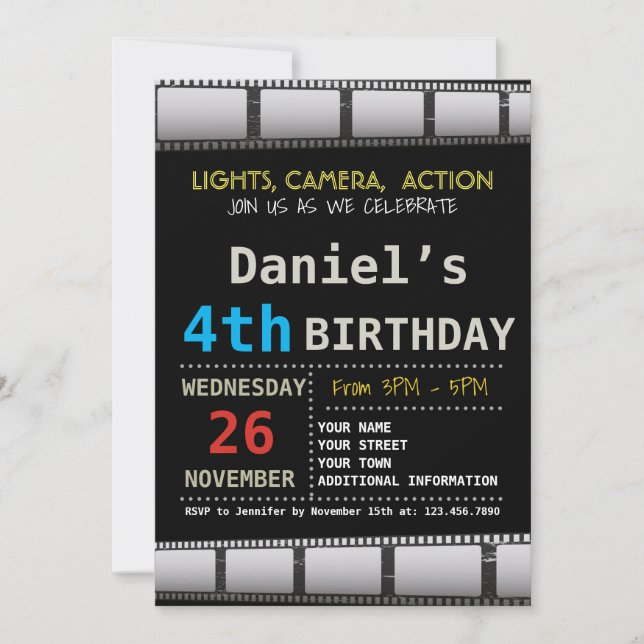 MOVIE BIRTHDAY PARTY INVITATION (Front)