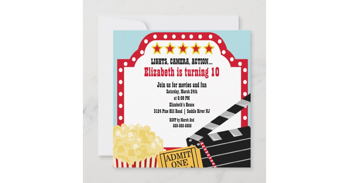 Movie Birthday Party Invitation | Zazzle