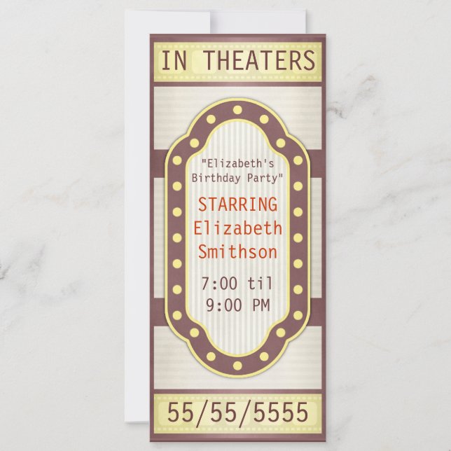 Movie Birthday Party Marquee Invitation (Front)
