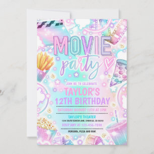 Movie Birthday Party Pastel Rainbow Movie Party Invitation