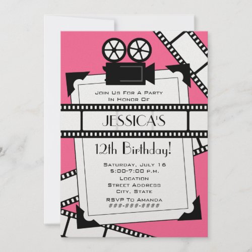 Movie Camera Film and Photo Birthday Party Invite