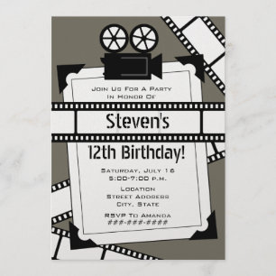 Movie Camera Film and Photo Birthday Party Invite