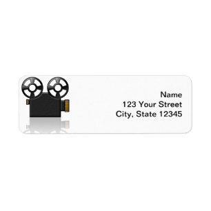 Movie Camera in Black and Gold on White Label