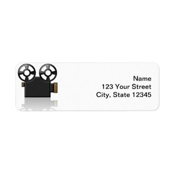 Movie Camera In Black And Gold On White Label by BeSeenBranding at Zazzle