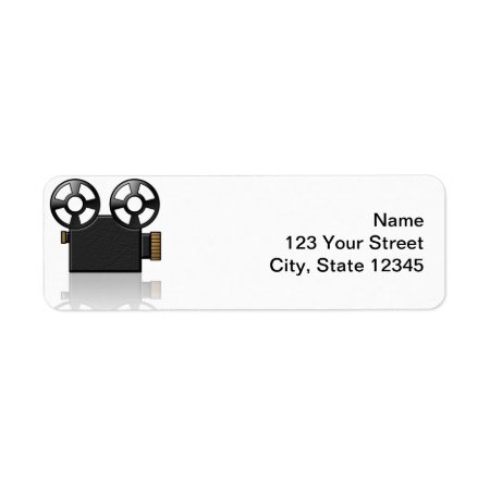 Movie Camera In Black And Gold On White Label