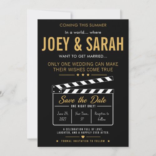 Movie Cinema Film Trailer Black Save the Date Invitation