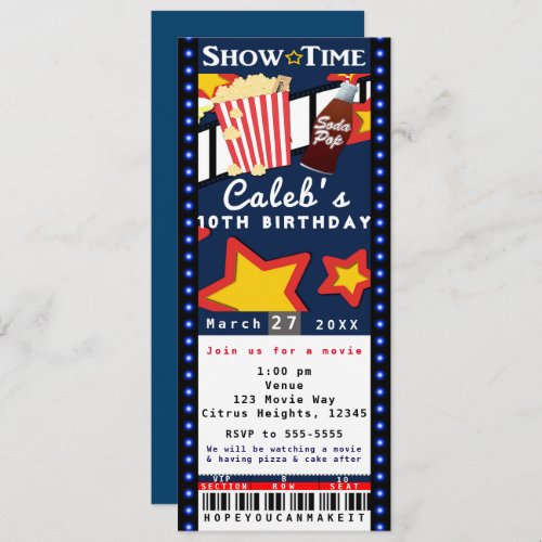 Movie Cinema Popcorn VIP Party Ticket Invitation