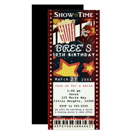 Movie Cinema Popcorn VIP Party Ticket Invitation | Zazzle.com