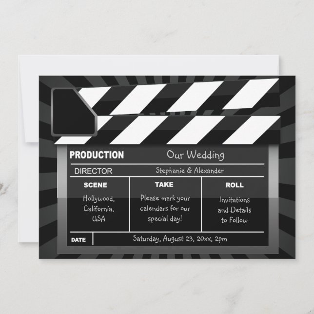 Movie Clap Board Custom Hollywood Save the Date (Front)