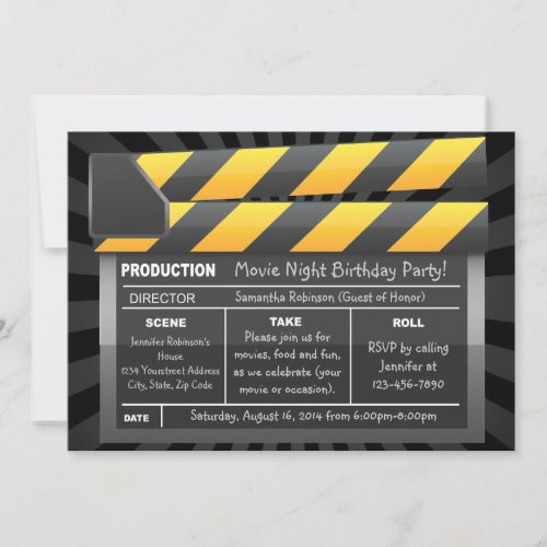 Movie Clap Board Custom Party Invitations