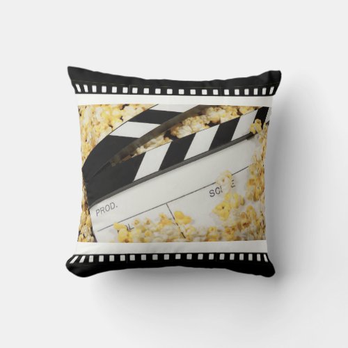 Movie Clapboard and Popcorn Throw Pillow