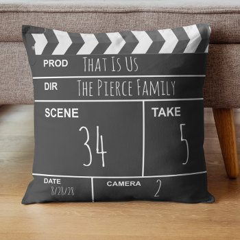 Movie Clapboard Custom Family Home Theater Throw Pillow by SimplyBoutiques at Zazzle