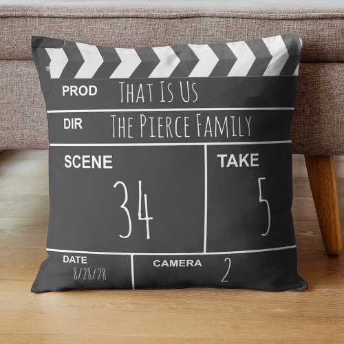 Movie Clapboard Custom Family Home Theater Throw Pillow